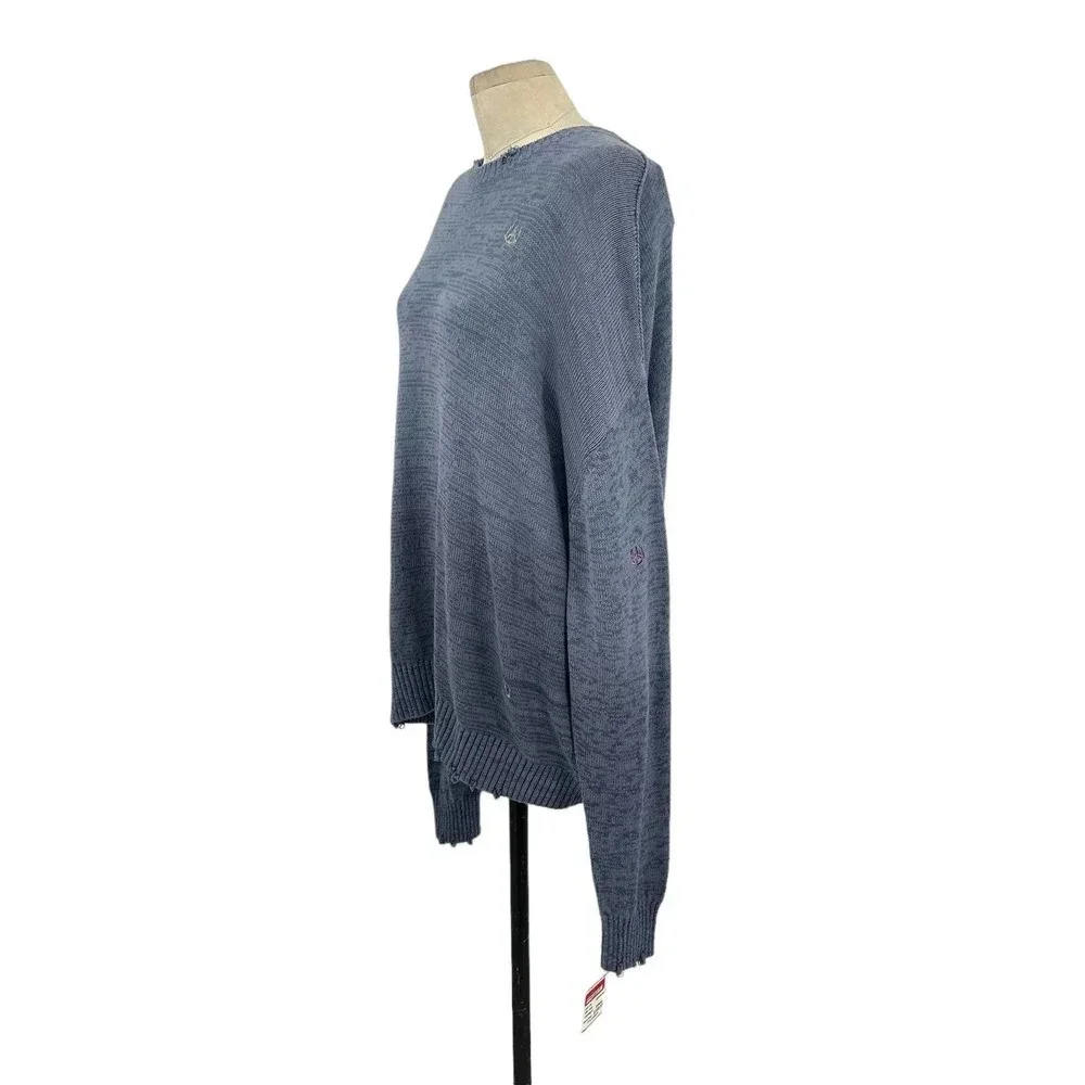 Acne Studios Sweater Peace Sign Embroidered Jumper Knit Blue Size Large *Damaged